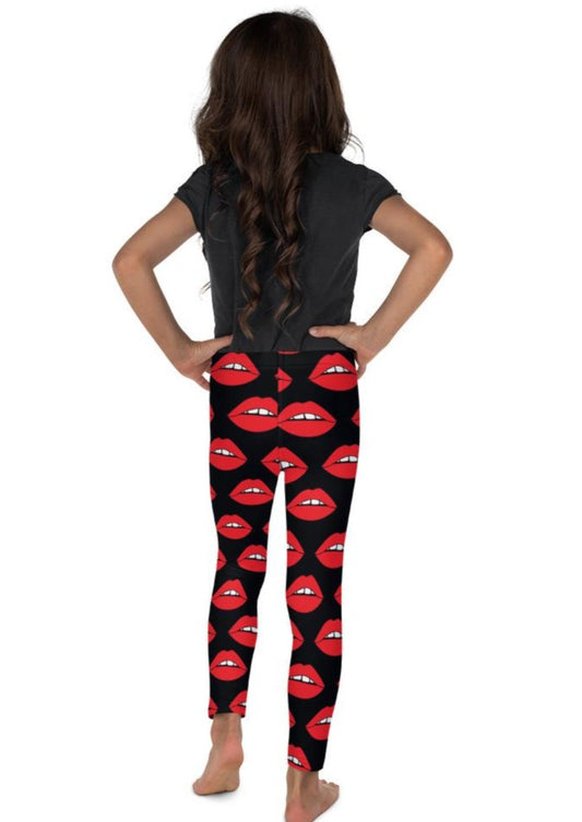 Red Lips on Black Kid's Leggings