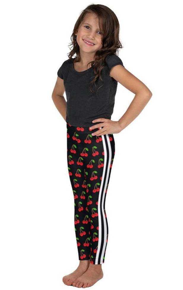 Cherries Double White Stripe Kid's Leggings