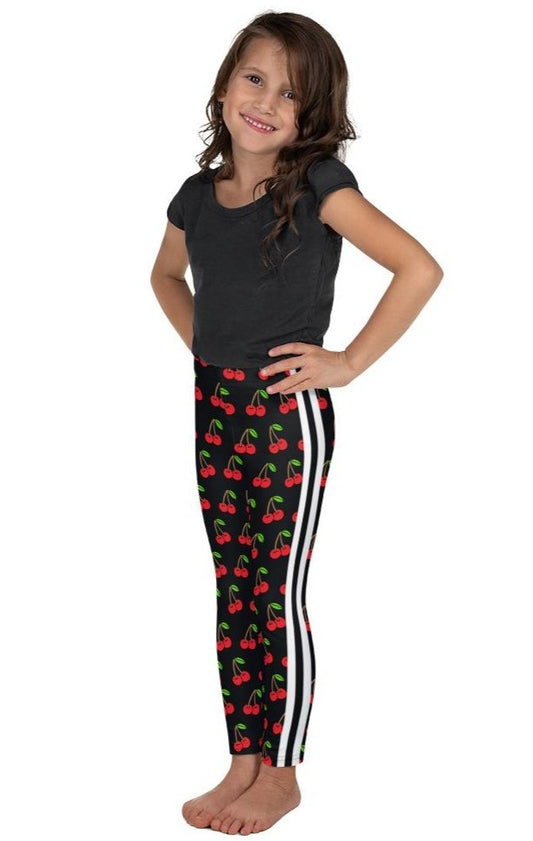 Cherries Double White Stripe Kid's Leggings