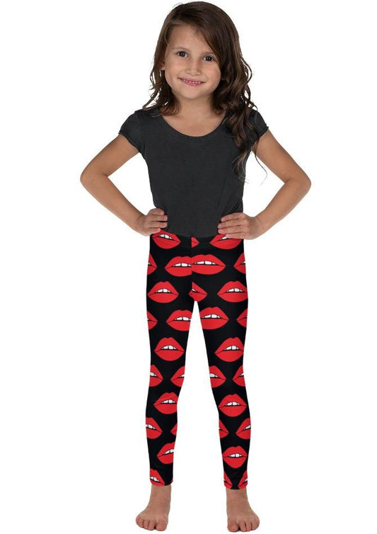 Red Lips on Black Kid's Leggings