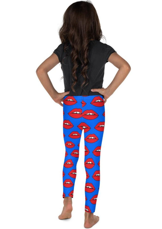 Red Lips on Blue Kid's Leggings
