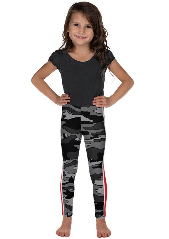 Gray Camo Red Stripe Kid's Leggings