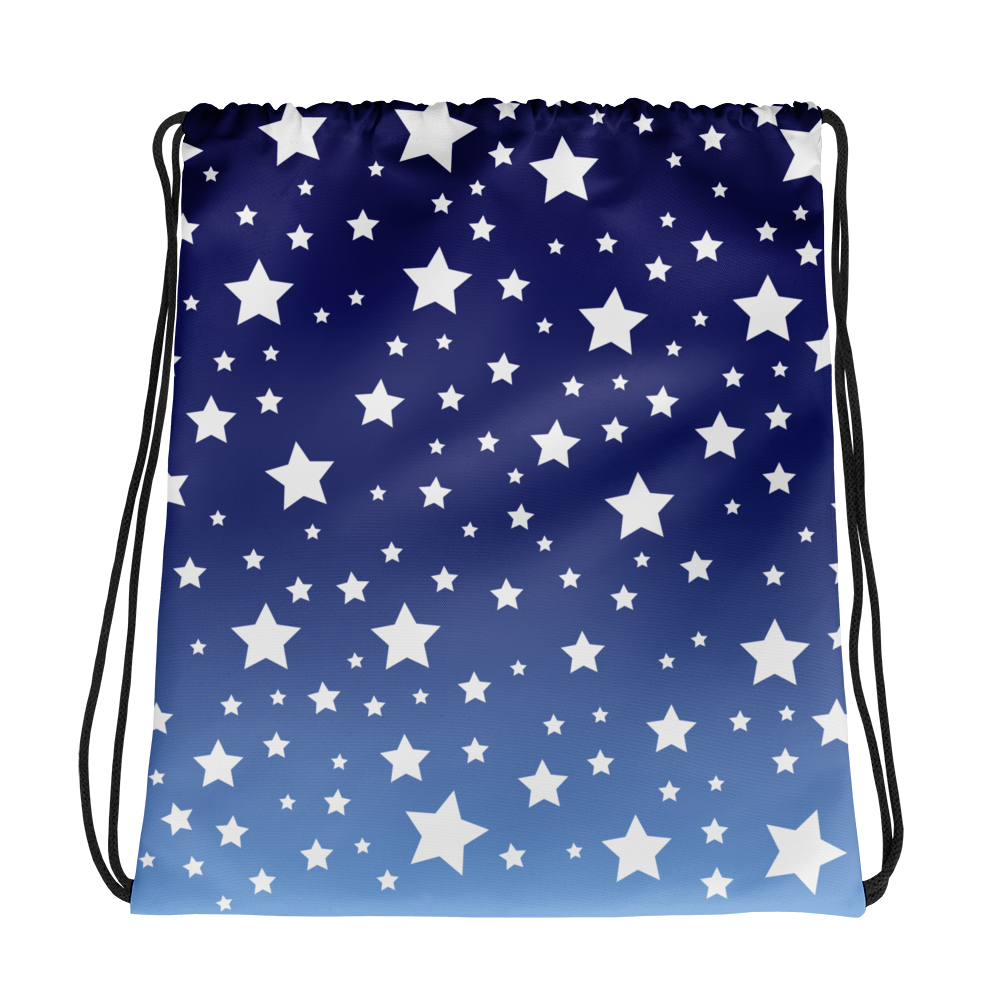 White Stars Blue Ombre Drawstring Bag