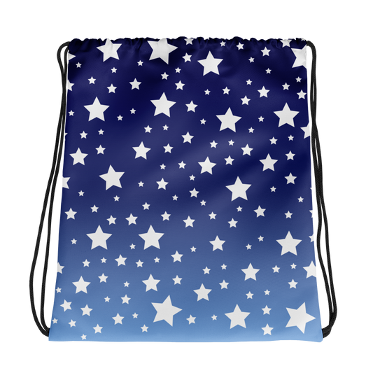 White Stars Blue Ombre Drawstring Bag