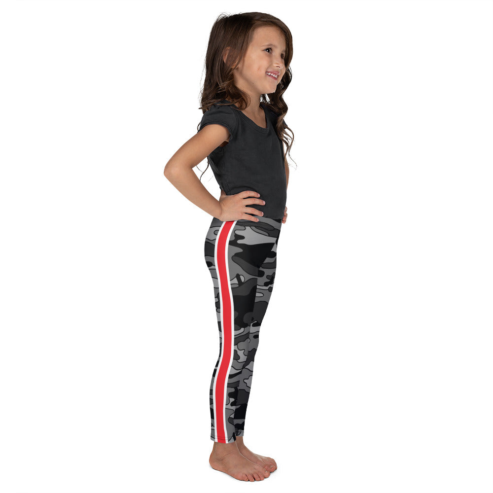 Gray Camo Red Stripe Kid's Leggings