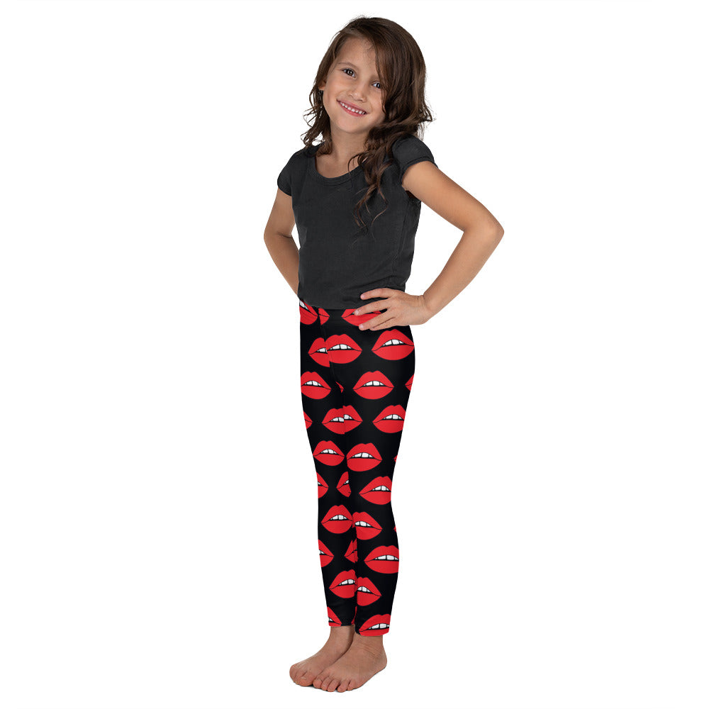 Red Lips on Black Kid's Leggings