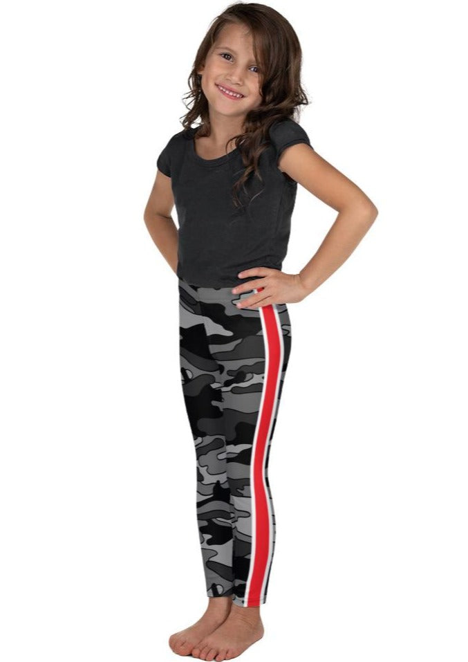 Gray Camo Red Stripe Kid's Leggings