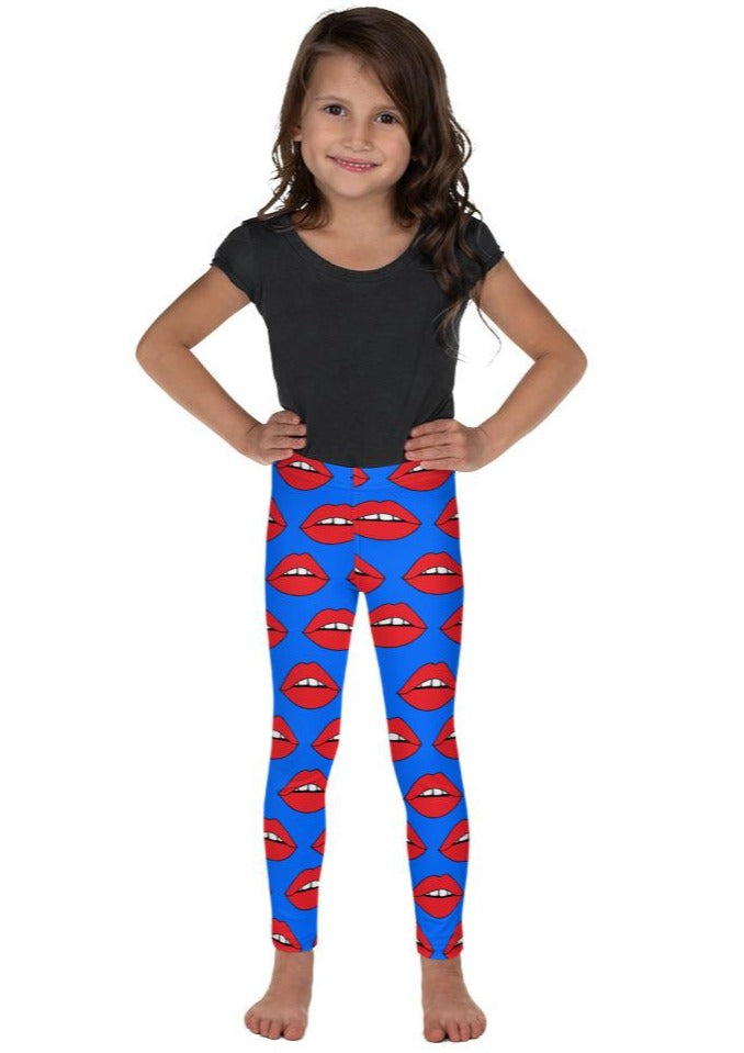 Red Lips on Blue Kid's Leggings