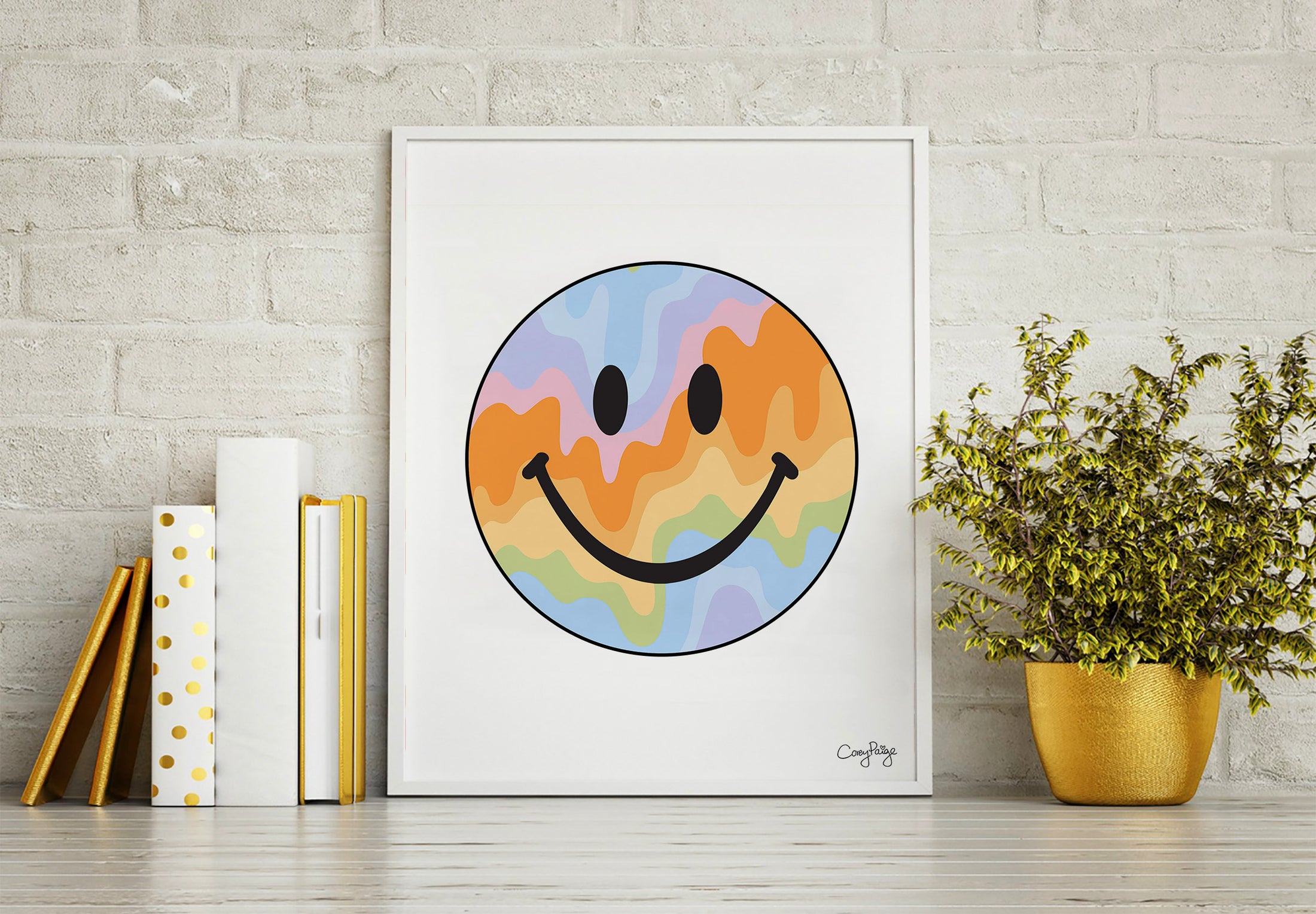 Pastel Drippys Happy Face Framed Print