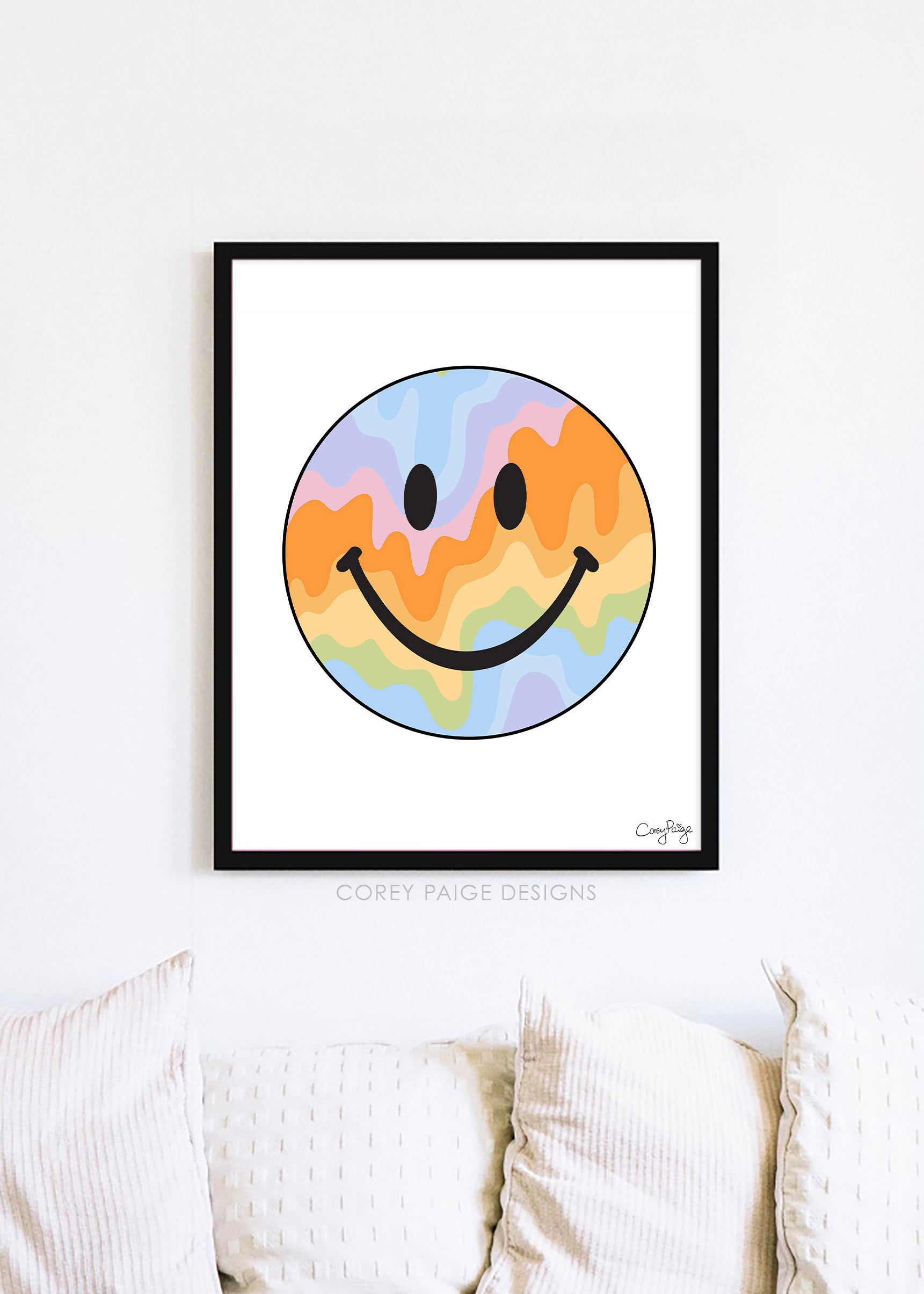 Pastel Drippys Happy Face Framed Print