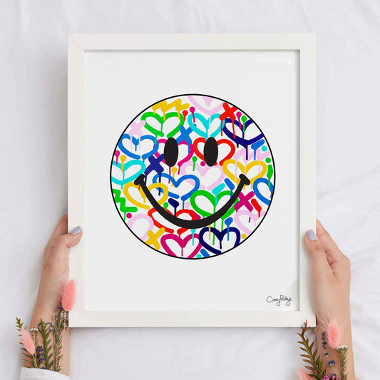 Rainbow Electric Love Happy Face Framed Print