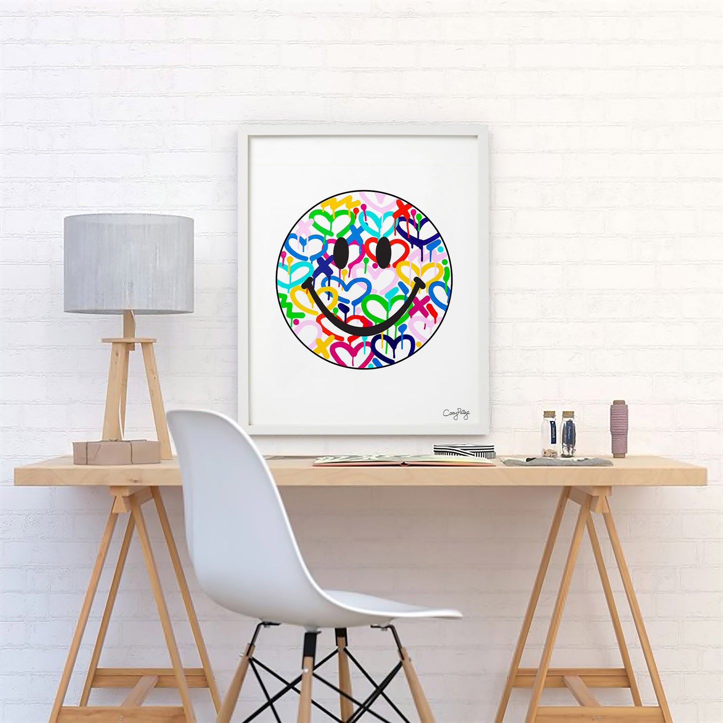 Rainbow Electric Love Happy Face Framed Print