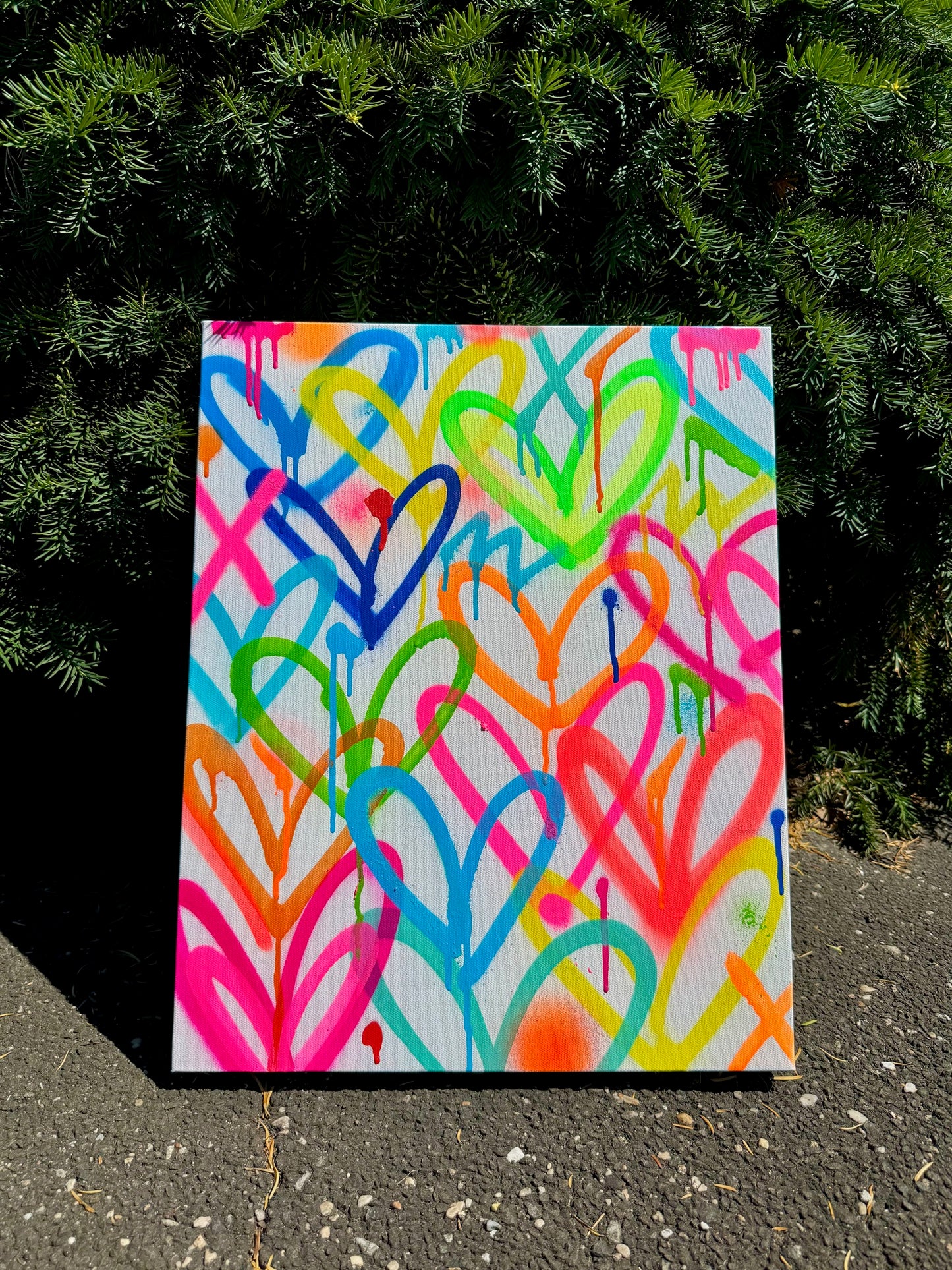 Rainbow Graffiti Hearts Canvas Painting