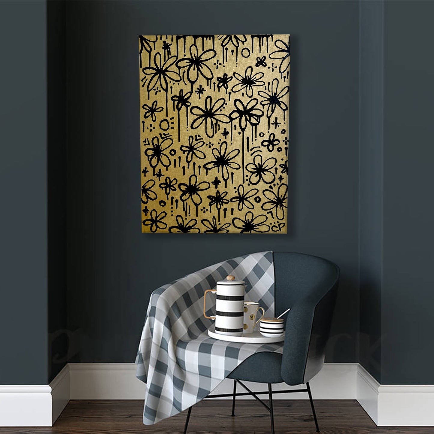 Gold Drippy Flowers Canvas