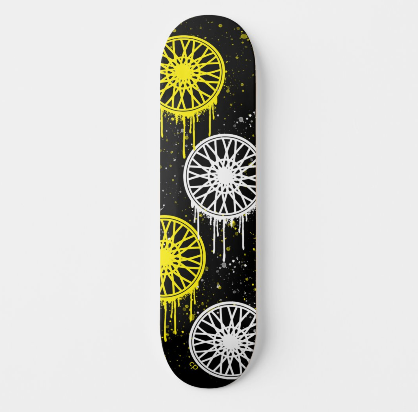 Black and Yellow Wheels Skateboard Deck