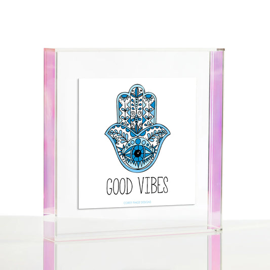 Blue Hamsa Good Vibes Wexel Float Frame