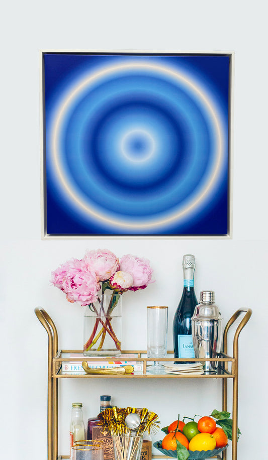 Blue Ombre Circle Framed Canvas Print