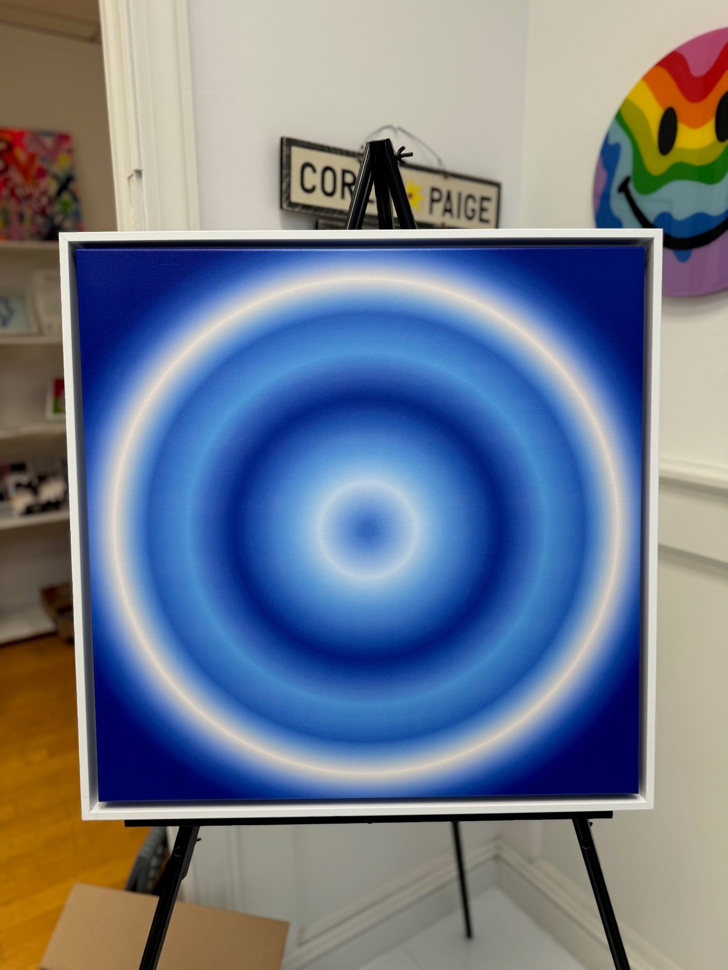 Blue Ombre Circle Framed Canvas Print