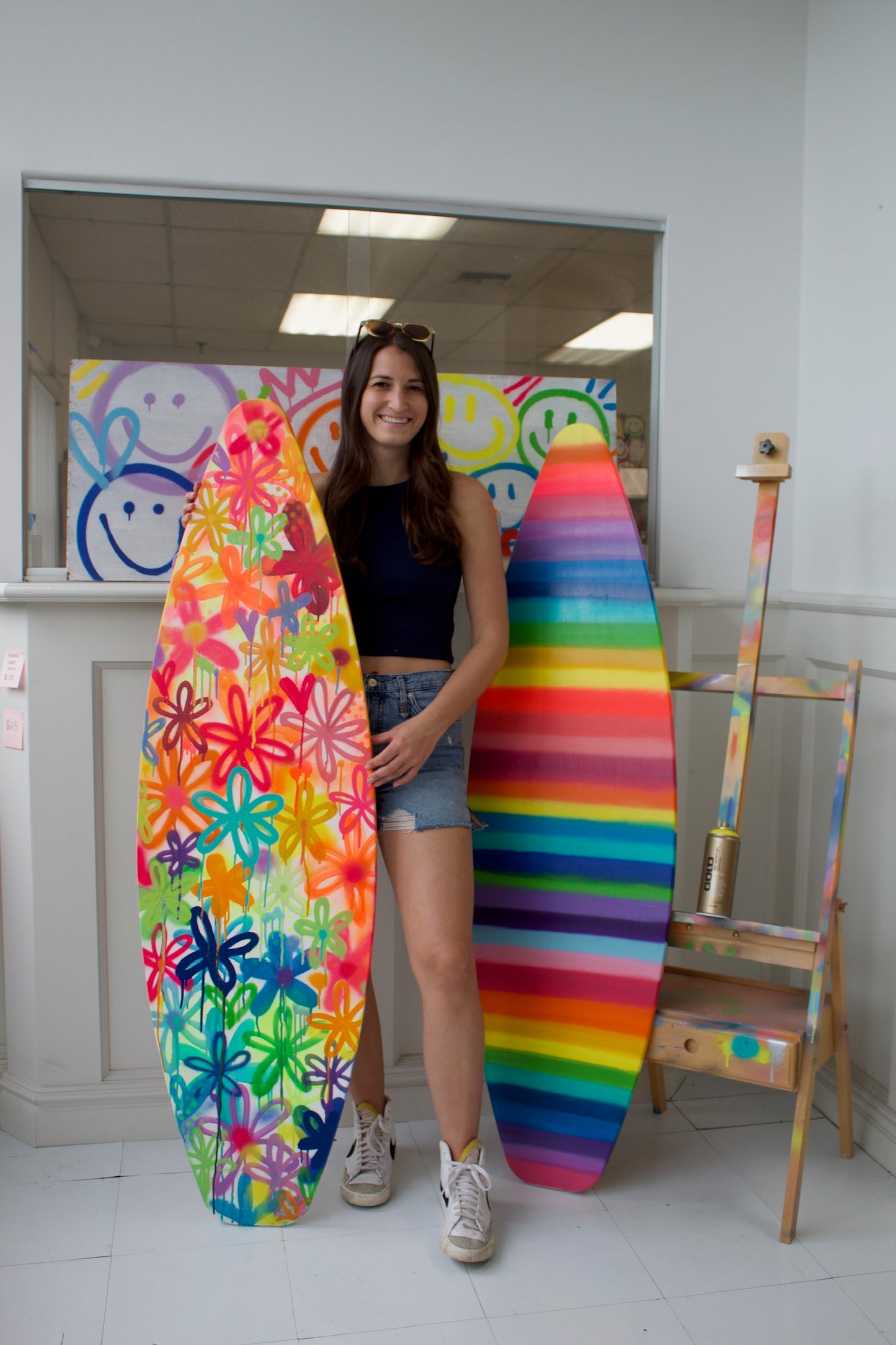 Striped Surfboard Painting