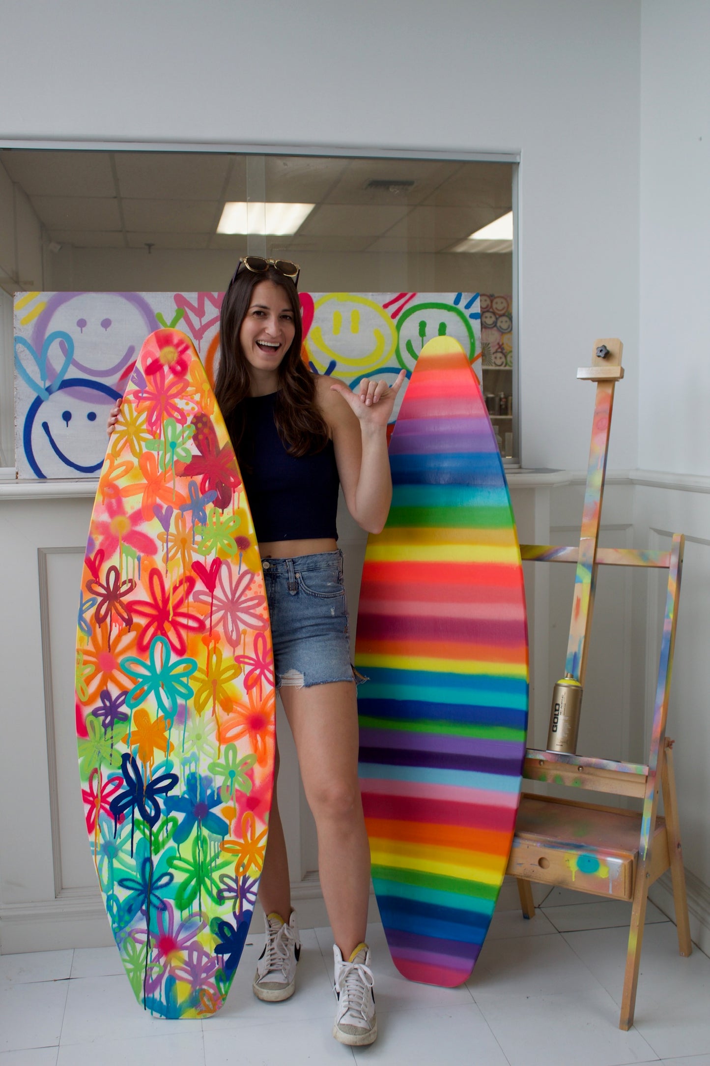 Striped Surfboard Painting