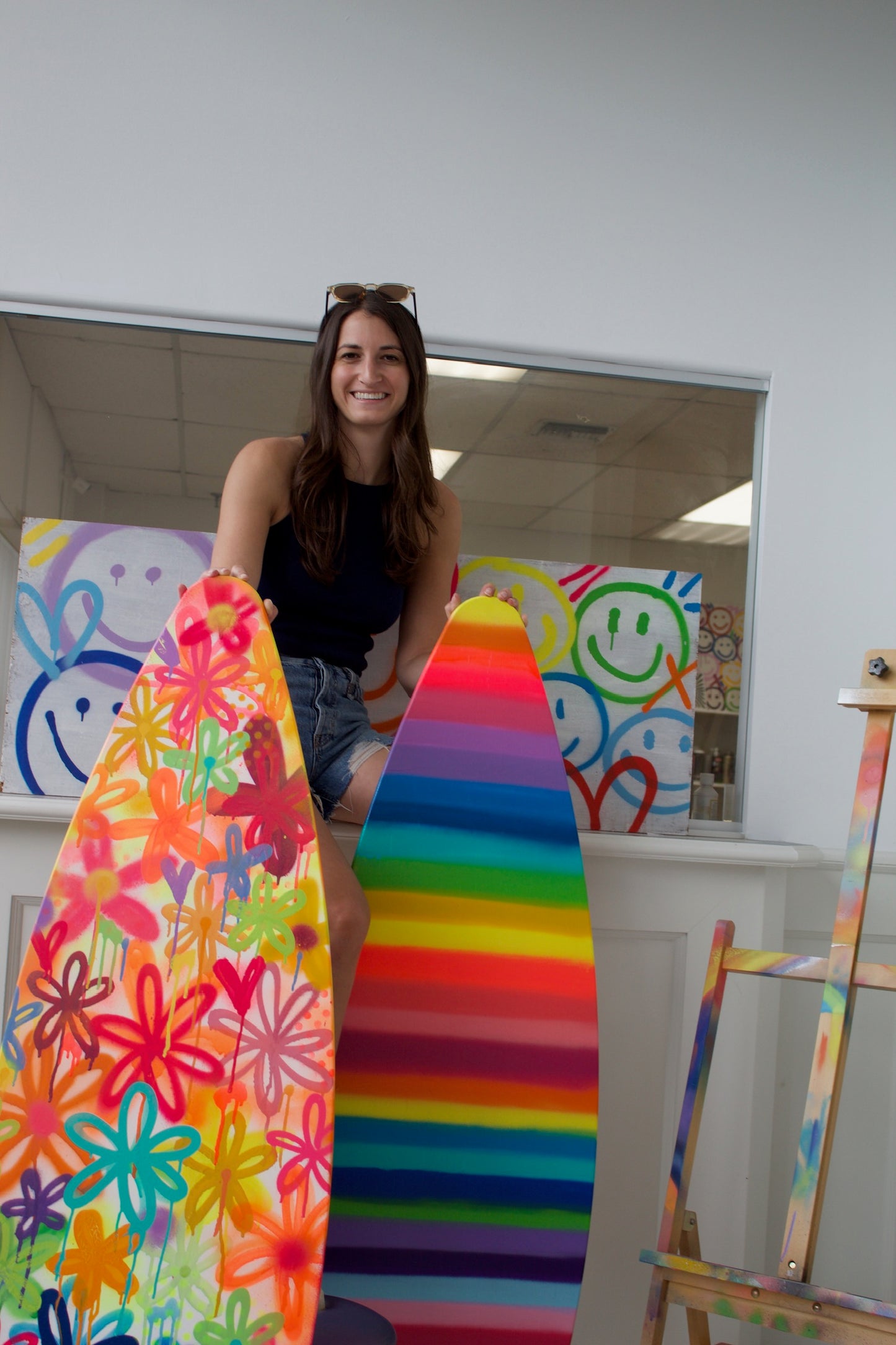 Striped Surfboard Painting