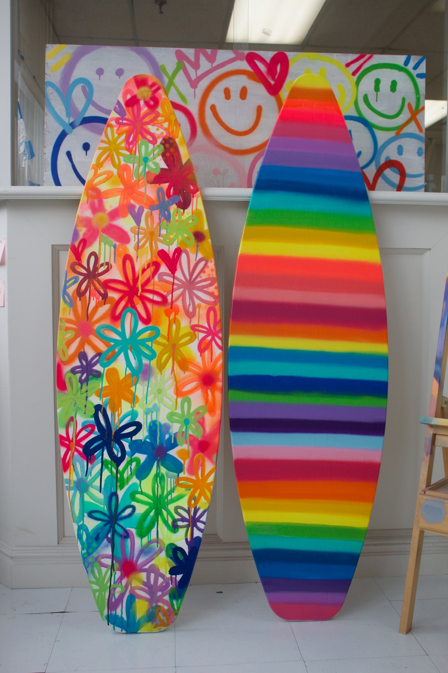 Striped Surfboard Painting