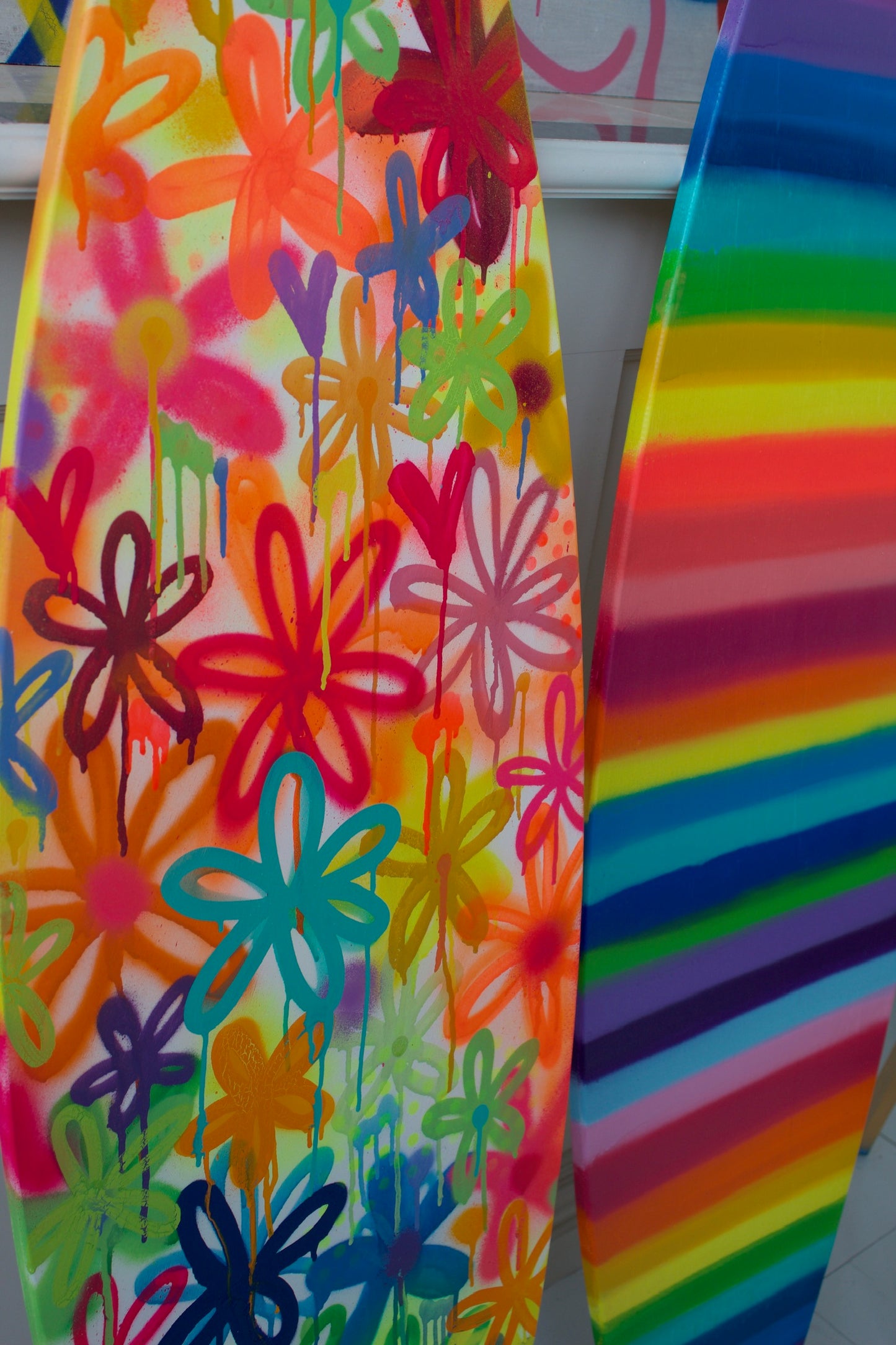 Graffiti Flowers Surfboard Painting