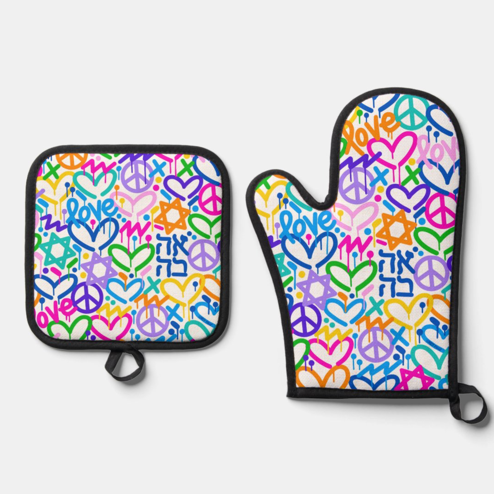Jewish Love Oven Mitt & Pot Holder Set