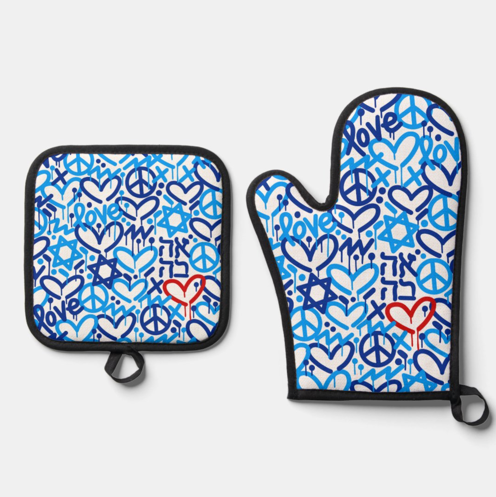 Jewish Love Oven Mitt & Pot Holder Set