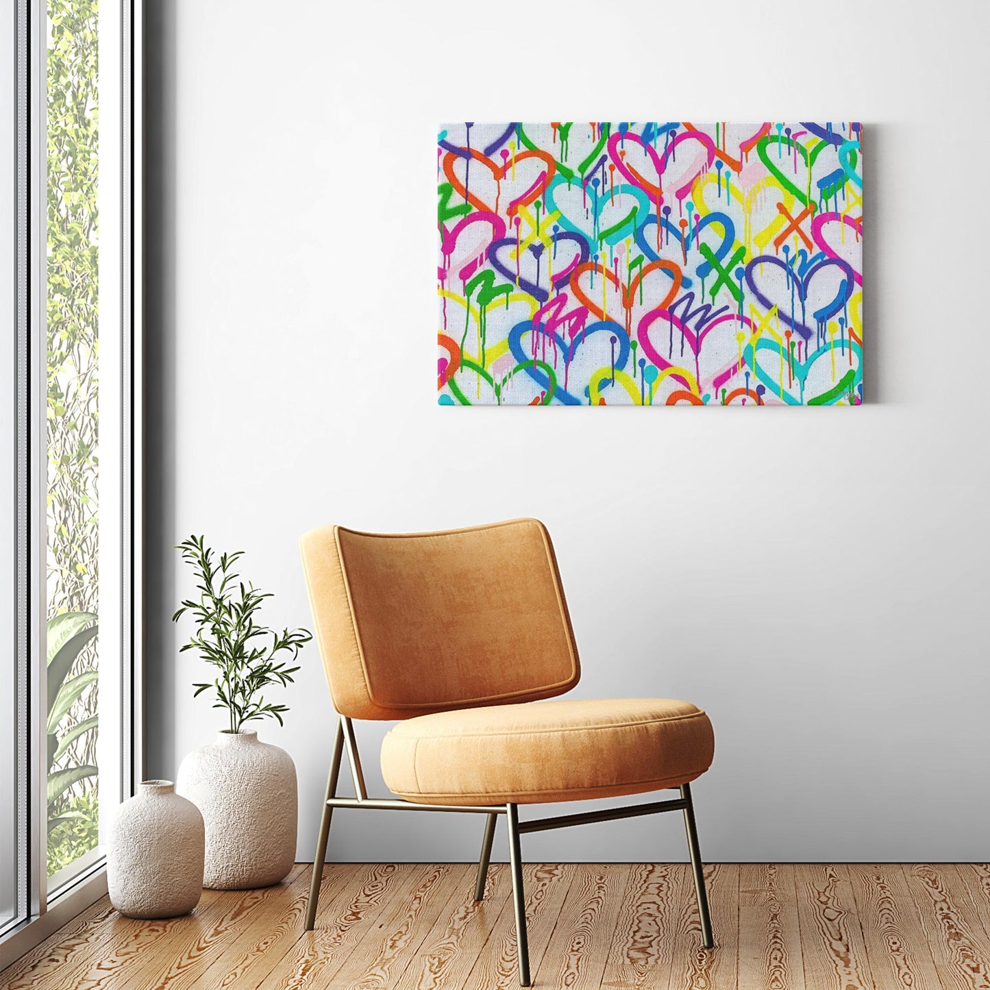 Rainbow Graffiti Hearts Canvas Print