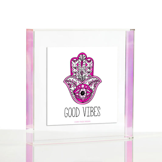 Pink Hamsa Good Vibes Wexel Float Frame