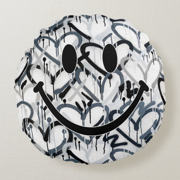 Monochrome Graffiti Hearts Happy Face Painting Pillow