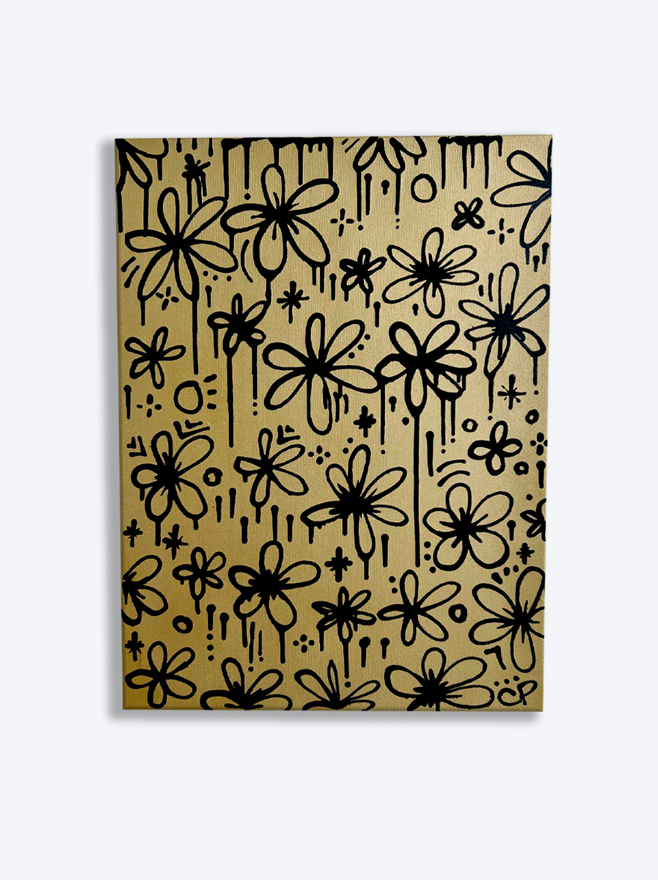 Gold Drippy Flowers Canvas