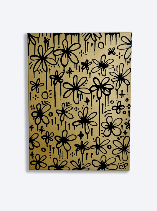 Gold Drippy Flowers Canvas