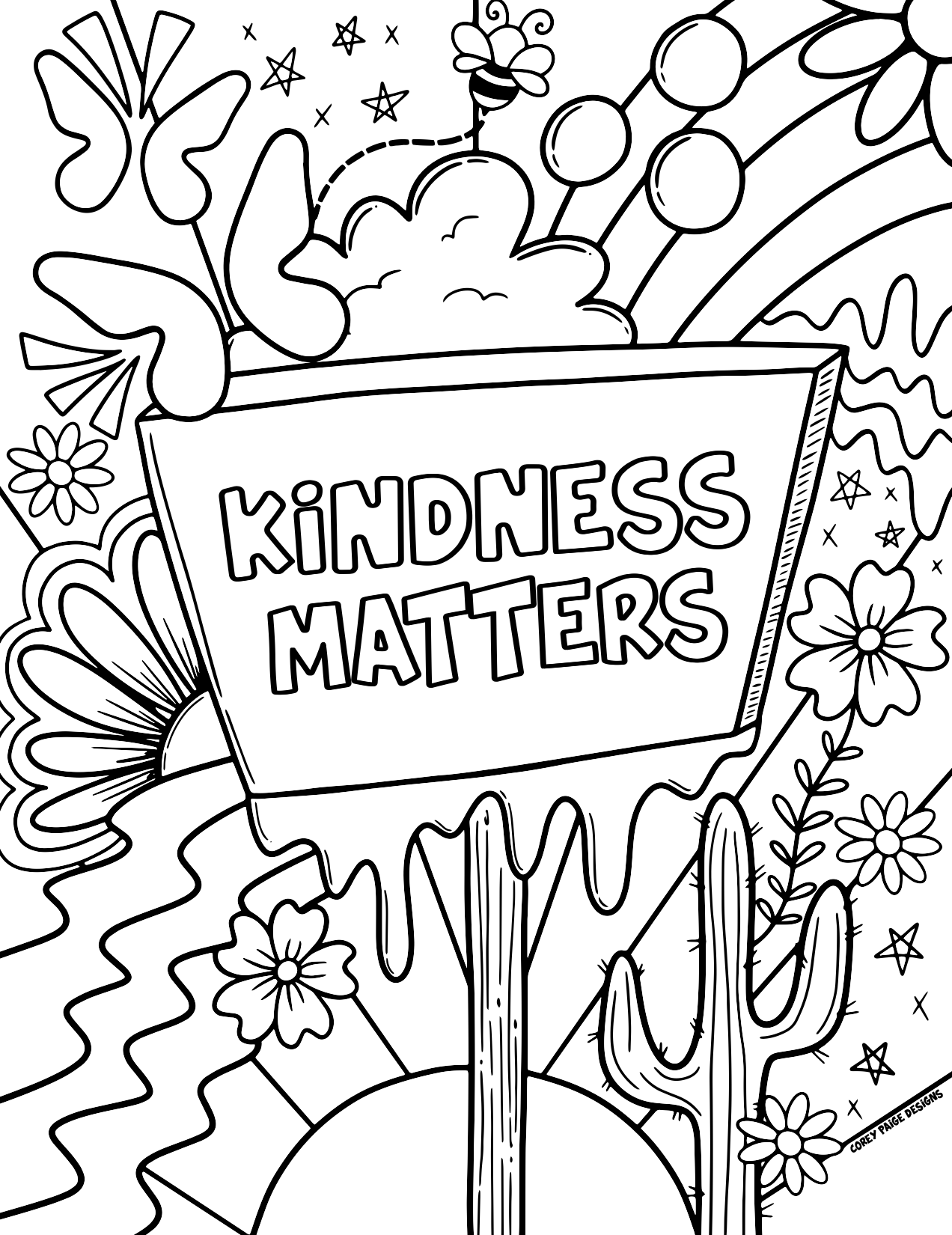 Kindness Matters Whimsical Billboard Coloring Sheet