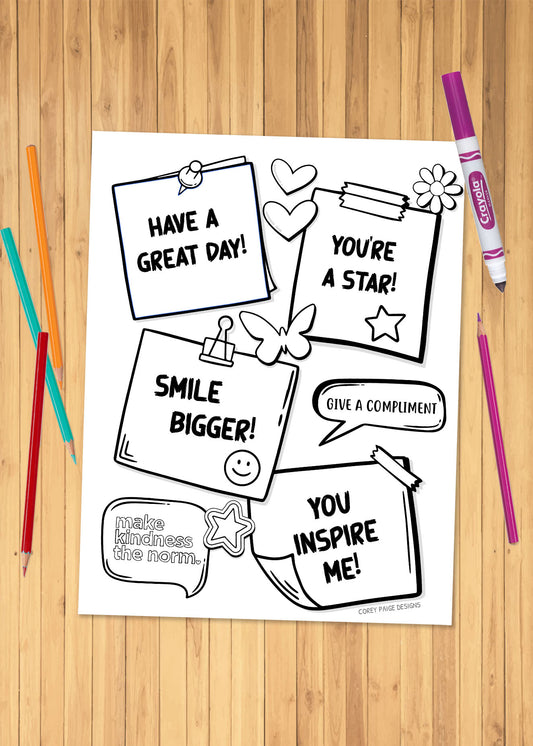 Give A Compliment Sticky Notes Coloring Sheet