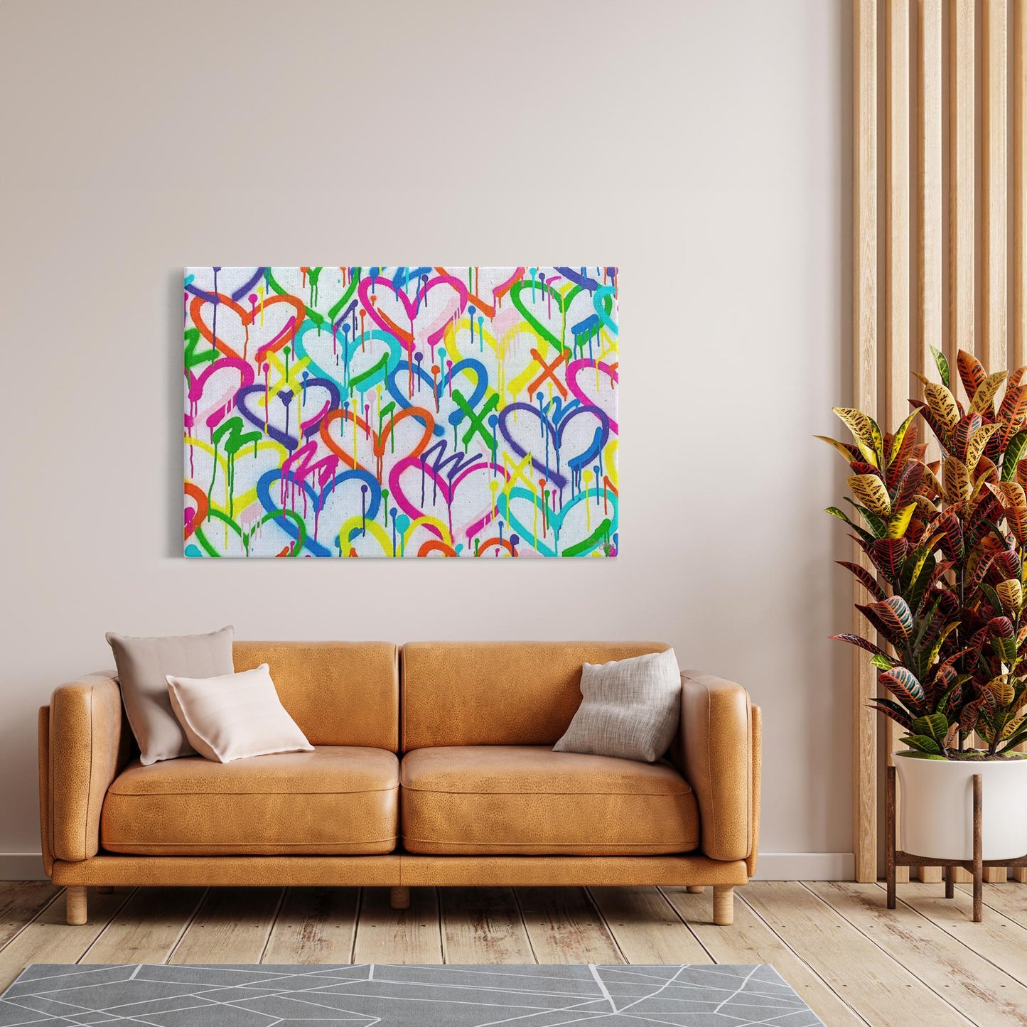 Rainbow Graffiti Hearts Canvas Print