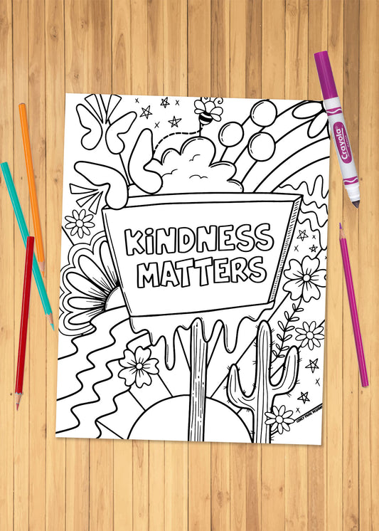 Kindness Matters Whimsical Billboard Coloring Sheet