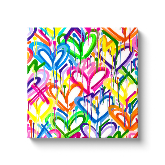 Layered Graffiti Neon Hearts Canvas Print