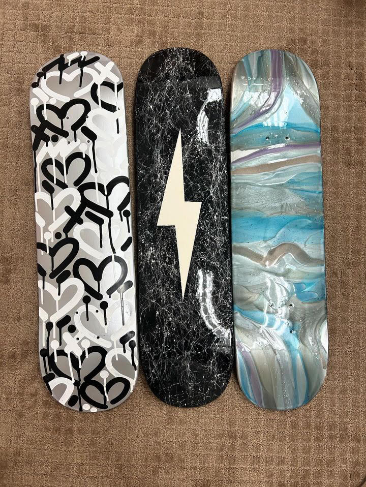 Black White Silver Electric Love Skateboard Deck