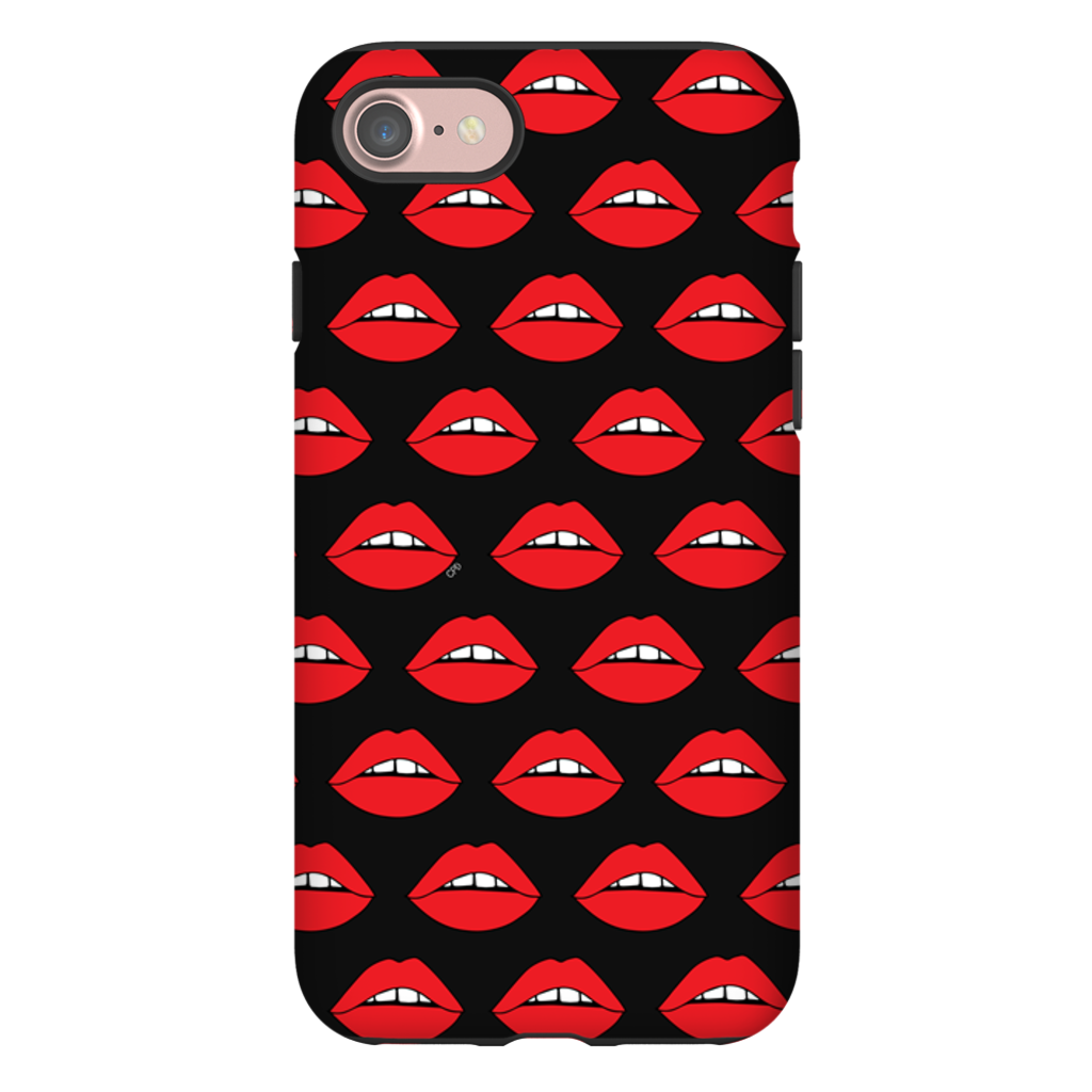 Red Lips on Black iPhone Case