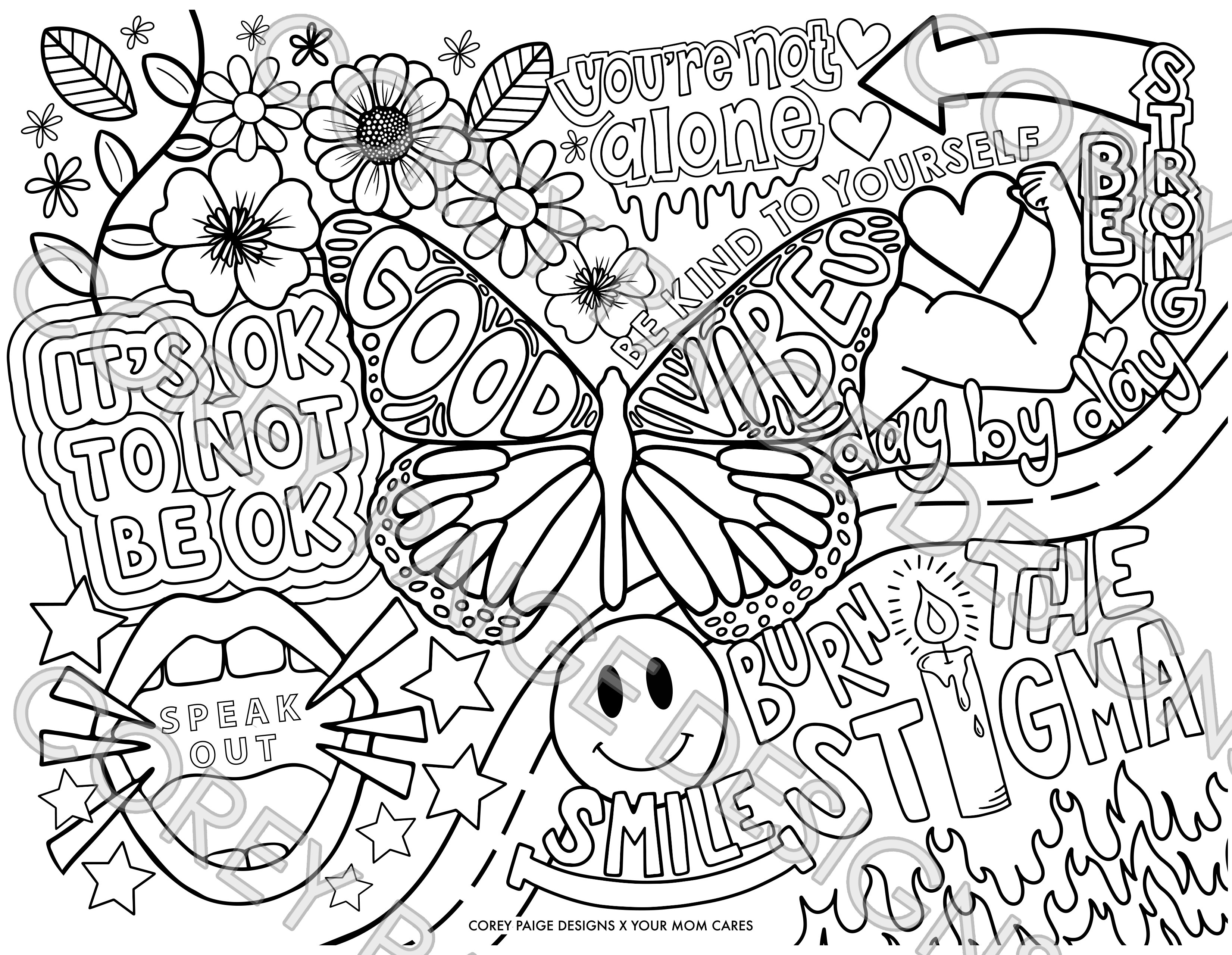 Mental Wellness Collage Coloring Sheet