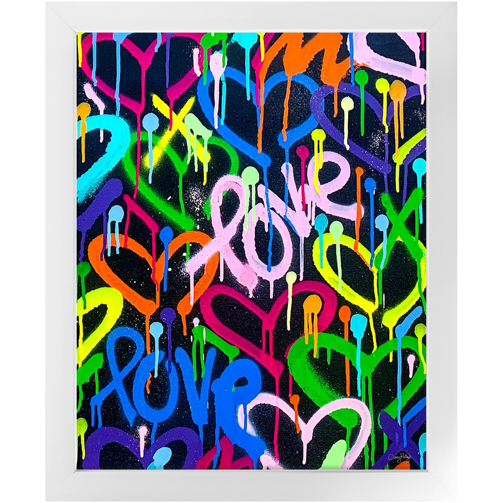 Rainbow & Black Love & Hearts Framed Print
