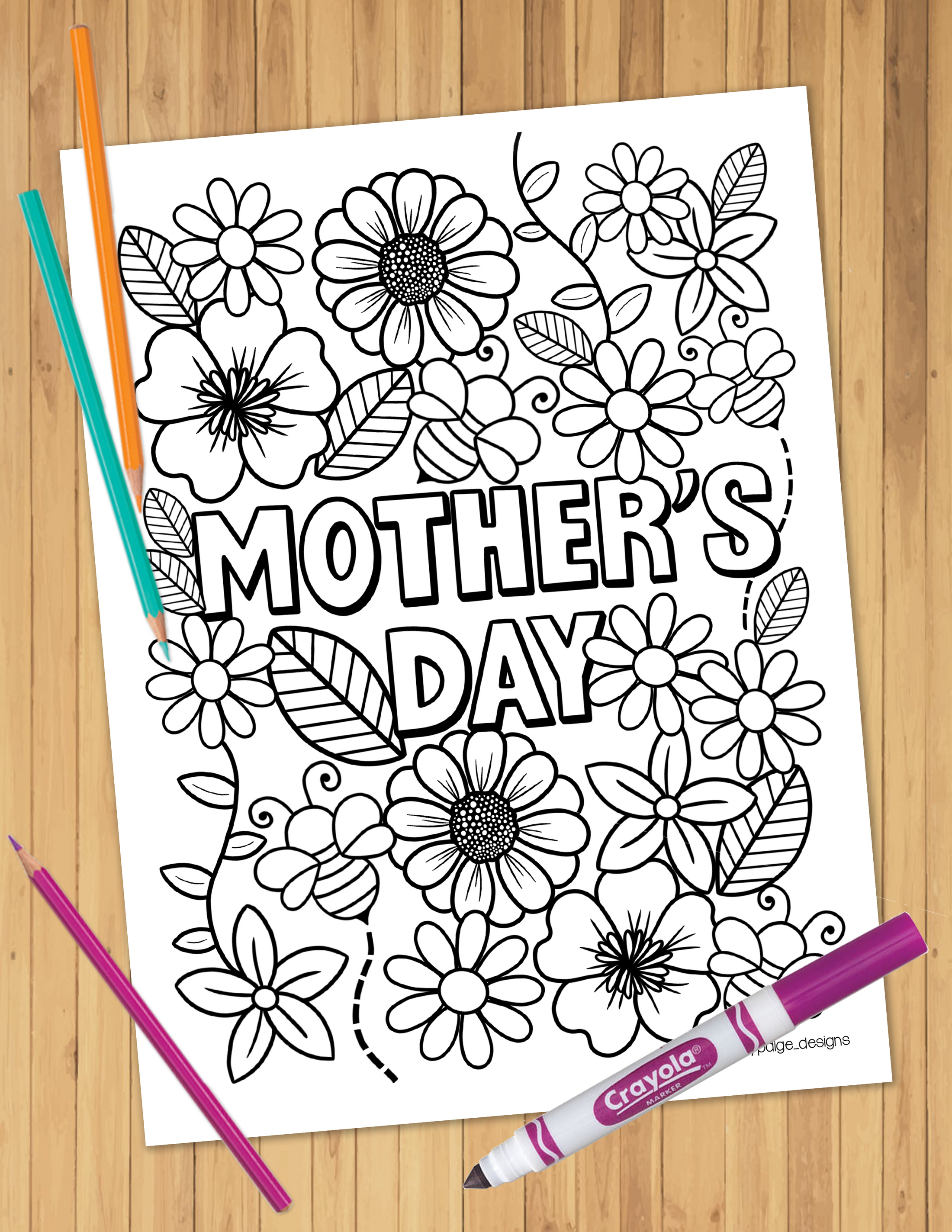 Mother's Day Flowers Coloring Sheet