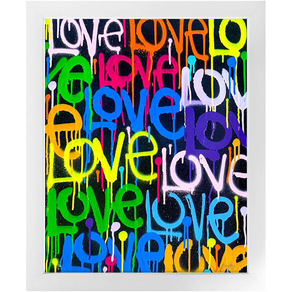 Rainbow & Black Graffiti Love Framed Print