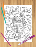 Load image into Gallery viewer, Thank You Healthcare Heroes Coloring Sheet
