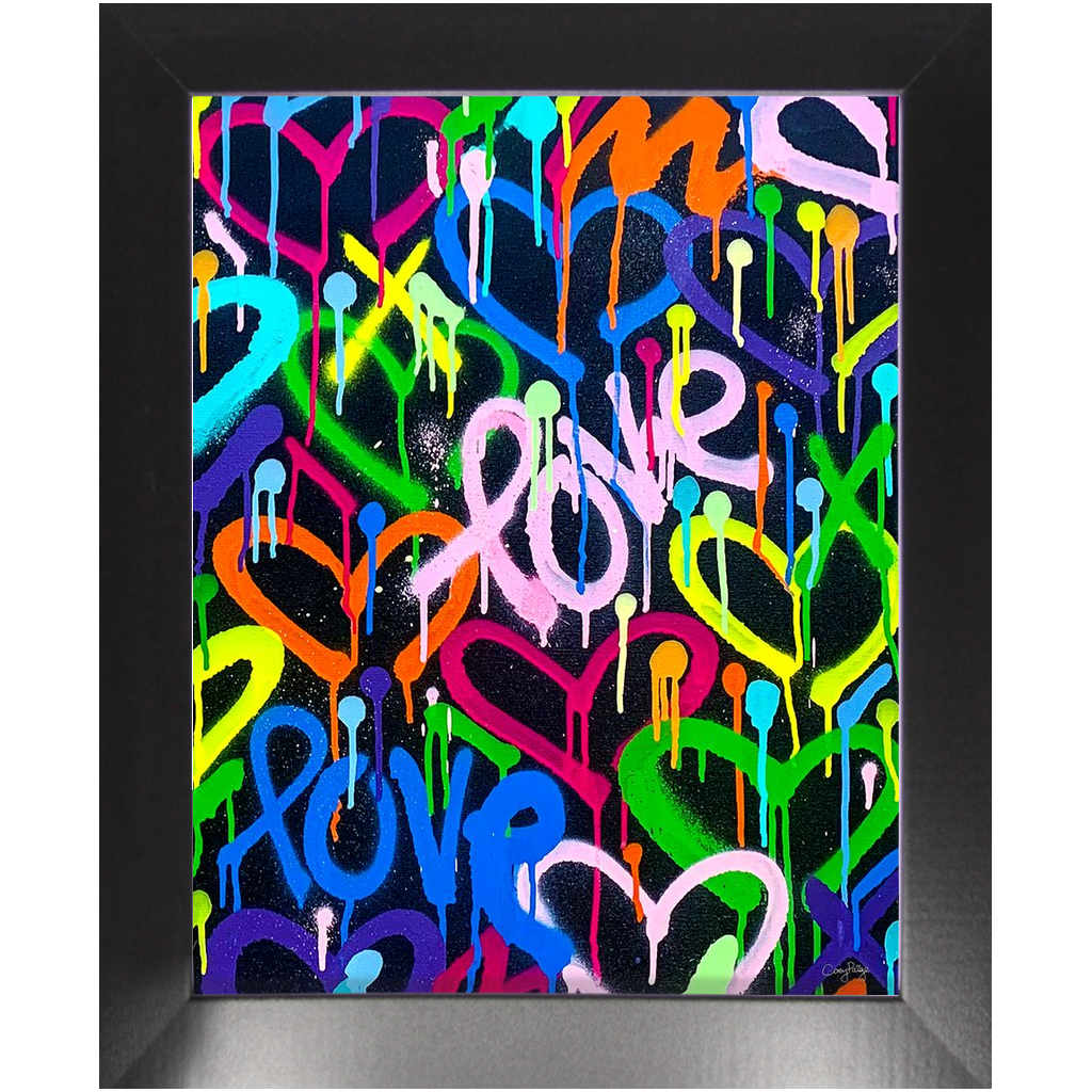 Rainbow & Black Love & Hearts Framed Print