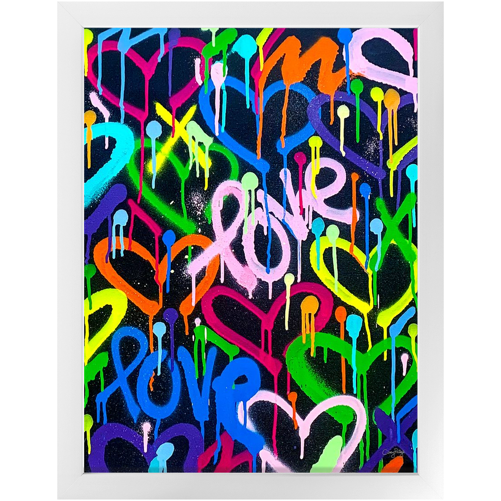 Rainbow & Black Love & Hearts Framed Print