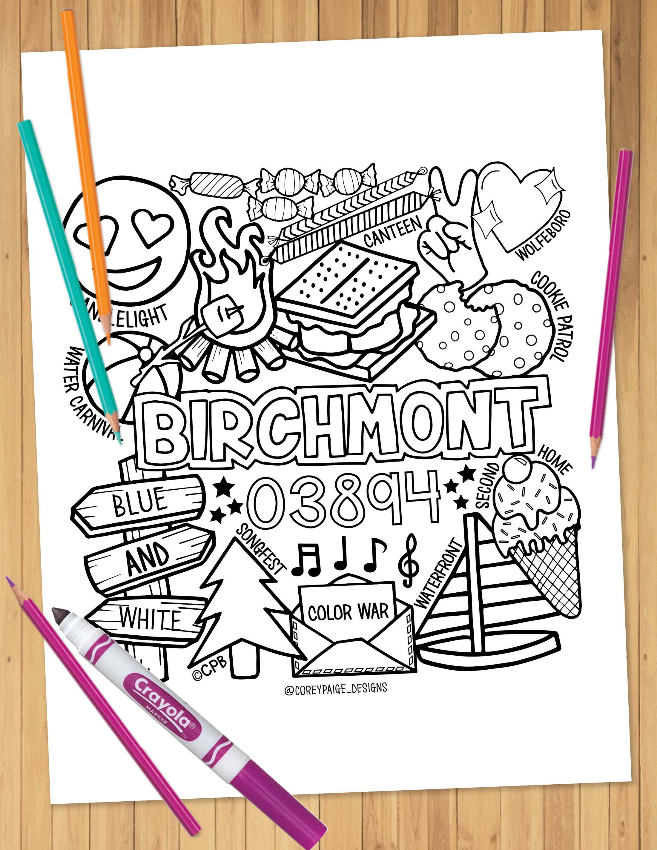 Camp Collage Coloring Sheets
