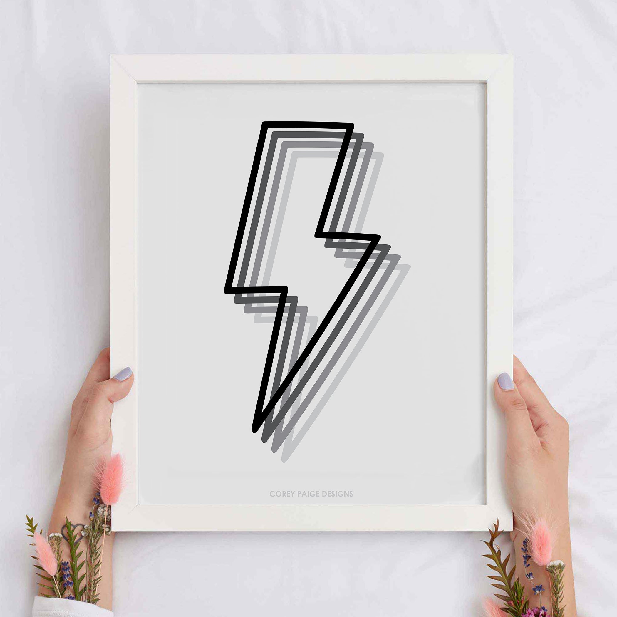 Shadowed Lightning Bolt Framed Print